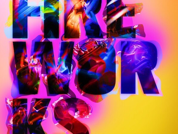 Colorful, superimposed letters form the word 'FIREWORKS' on a bright yellow background., &copy; Theaterhaus Stuttgart e.V.