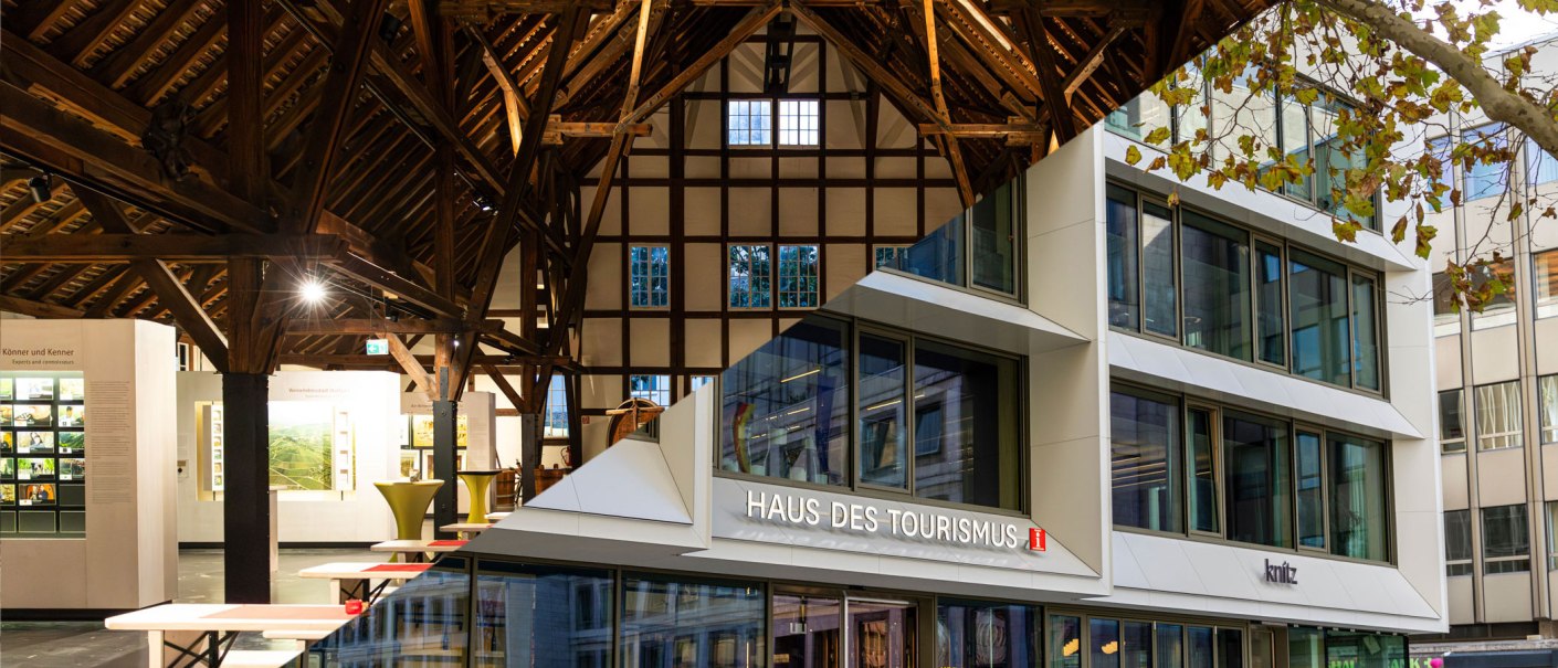 Kombination aus traditionellem Holzgebälk und moderner Architektur des Hauses des Tourismus. Historisches trifft auf zeitgenössisches Design., © Stuttgart-Marketing GmbH, Sarah Schmid Kombination aus traditionellem Holzgebälk und moderner Architektur des Hauses des Tourismus. Historisches trifft auf zeitgenössisches Design., © Stuttgart-Marketing GmbH, Sarah Schmid