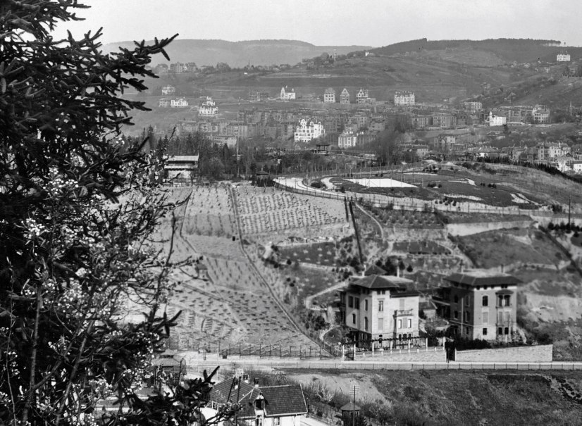 Das Schweizerhaus auf der Karlsh&ouml;he, links oben am Weinberg (1902), &copy; Stadtarchiv Stuttgart_9200_F_41192
