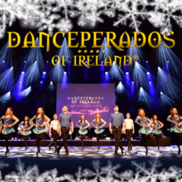 Dance group Danceperados of Ireland on a stage surrounded by blue light effects and snowflake decorations., © Music Circus Concertbüro GmbH &CoKG Dance group Danceperados of Ireland on a stage surrounded by blue light effects and snowflake decorations., © Music Circus Concertbüro GmbH &CoKG