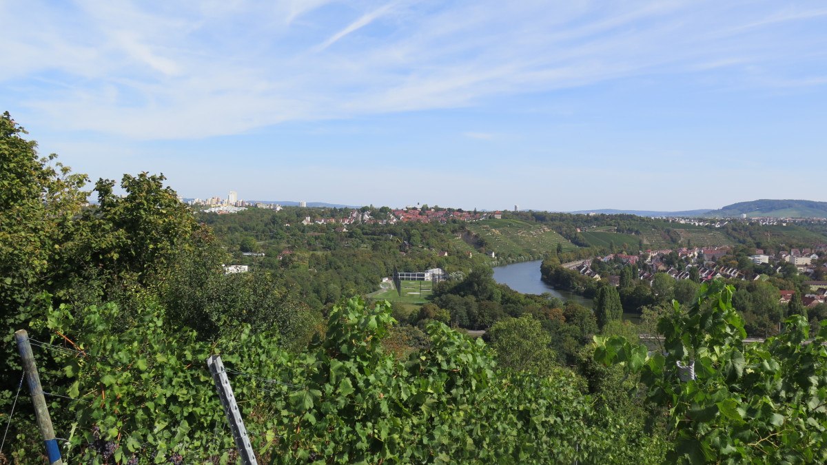 Panoramic view of the Neckar, surrounded by green vineyards and houses under a blue sky., &copy; Stuttgart-Marketing GmbH
