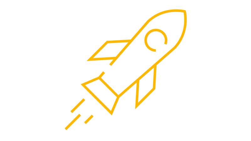 Eine einfache Grafik zeigt eine gelbe Rakete, die nach oben fliegt, auf einem weißen Hintergrund., © studiopanorama.de Eine einfache Grafik zeigt eine gelbe Rakete, die nach oben fliegt, auf einem weißen Hintergrund., © studiopanorama.de