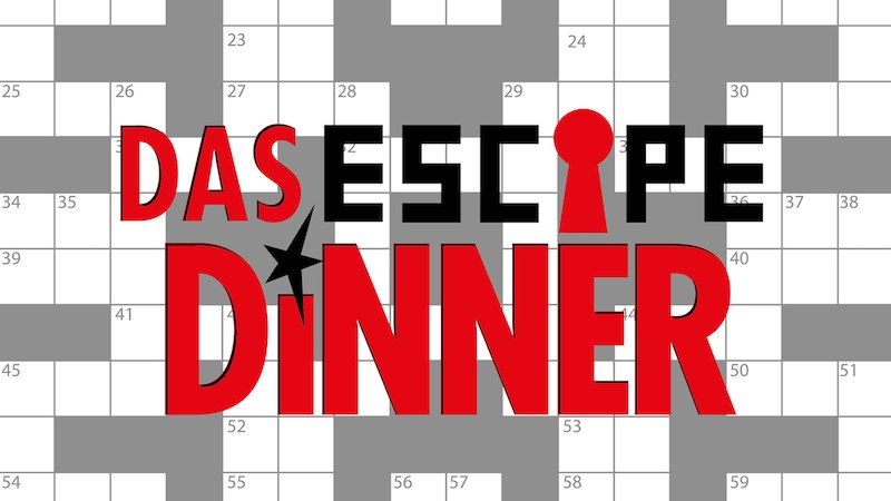 Logo von 'Das Escape Dinner' in Rot und Schwarz auf einem grauen Kreuzworträtsel-Hintergrund., © engesser marketing GmbH Logo von 'Das Escape Dinner' in Rot und Schwarz auf einem grauen Kreuzworträtsel-Hintergrund., © engesser marketing GmbH