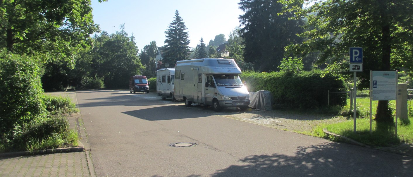 Motorhome parking space with HBV banner, &copy; Archiv Gemeinde Bad &Uuml;berkingen
