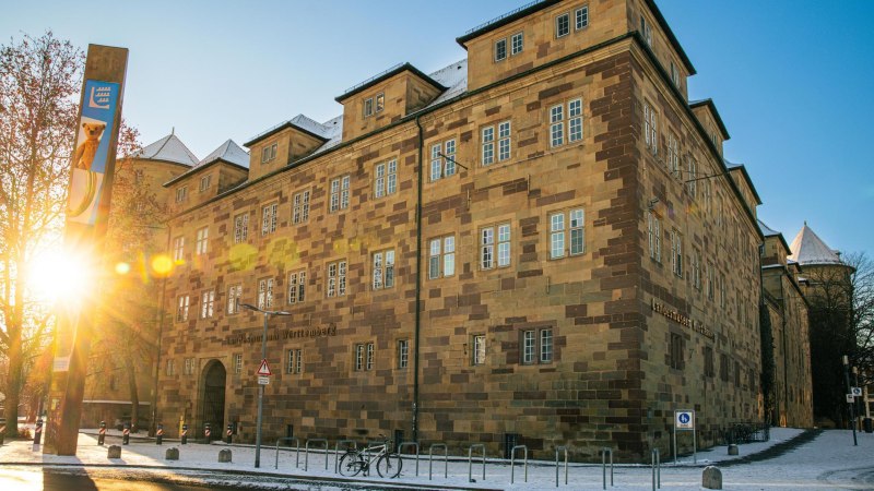 The Old Palace in Stuttgart, home of the W&uuml;rttemberg State Museum, in the sunlight. A bicycle stands in front of the historic building., &copy; Stuttgart-Marketing GmbH, Sarah Schmid