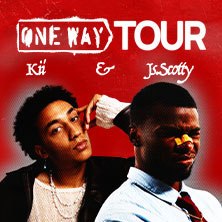 Poster der One Way Tour 2026 mit den K&uuml;nstlern JS.Scotty und KII vor rotem Hintergrund., &copy; links im Bild