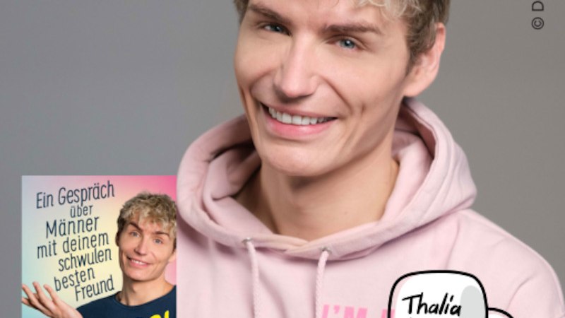 Ein Mann in einem rosa Hoodie h&auml;lt das Buch 'Menners!' von Meik Gudermann. Das Thalia-Logo ist unten rechts im Bild., &copy; Thalia Deutschland GmbH & Co. KG