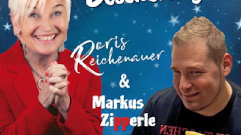 Doris Reichenauer in rotem Blazer und Markus Zipperle mit einem Snack vor einem blauen Hintergrund mit Sternen., © Doris Reichenauer Comedian - Kabarettistin - Schauspielerin Doris Reichenauer in rotem Blazer und Markus Zipperle mit einem Snack vor einem blauen Hintergrund mit Sternen., © Doris Reichenauer Comedian - Kabarettistin - Schauspielerin