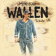 Ein Mann in Jeans und Hemd auf einem Cover mit der Aufschrift 'Morgan Wallen Tribute UK'. Der Hintergrund ist beige mit handschriftlichen Notizen., © links im Bild