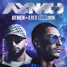 Poster der AYMO Arena Tour 2026 mit Aymen und Amo vor einem kosmischen Hintergrund., &copy; links im Bild