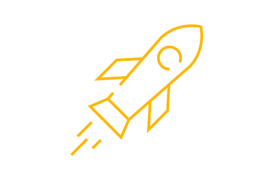 Eine einfache Grafik zeigt eine gelbe Rakete, die nach oben fliegt, auf einem wei&szlig;en Hintergrund., &copy; studiopanorama.de