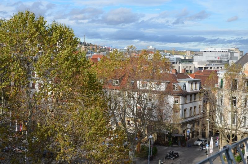 City view with autumnal trees, red roofs and modern buildings in the background under a cloudy sky., &copy; TOMAS