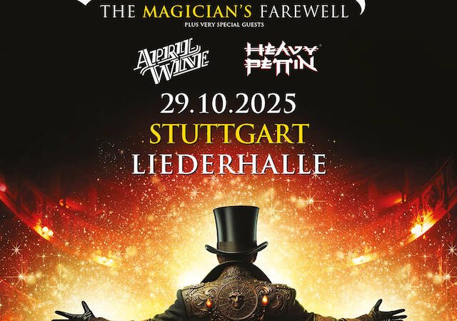 Konzertplakat für Uriah Heep in Stuttgart am 29.10.2025 mit Gästen April Wine und Heavy Pettin. Magierfigur vor funkelndem Hintergrund., © Music Circus Concertbüro GmbH & Co. KG Konzertplakat für Uriah Heep in Stuttgart am 29.10.2025 mit Gästen April Wine und Heavy Pettin. Magierfigur vor funkelndem Hintergrund., © Music Circus Concertbüro GmbH & Co. KG