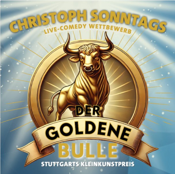 Logo des Live-Comedy-Wettbewerbs 'Der goldene Bulle' mit einem goldenen Stier und Schriftzug. Veranstaltet von Christoph Sonntag in Stuttgart., &copy; HOC Events