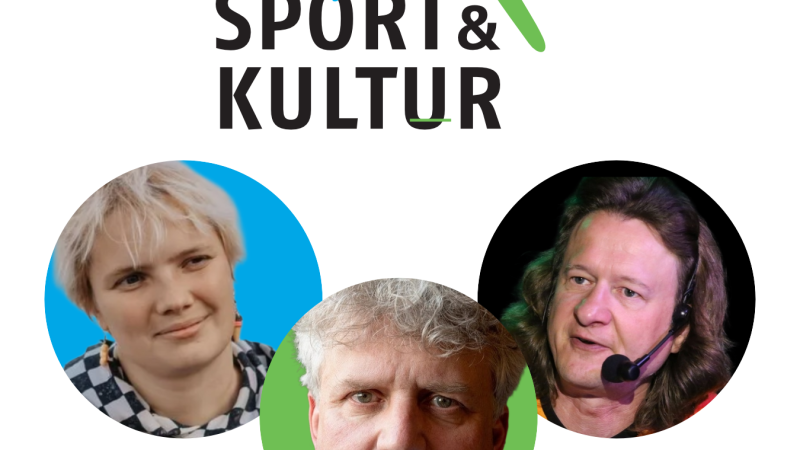 Drei Personen in runden Rahmen vor einem Logo mit der Aufschrift 'Sport & Kultur'., © privat