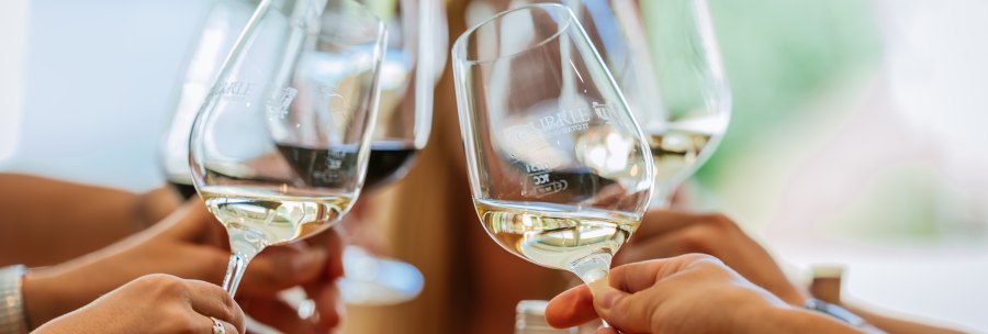 Mehrere Personen sto&szlig;en mit gef&uuml;llten Weingl&auml;sern an, im Hintergrund unscharf eine Person. Es herrscht eine fr&ouml;hliche Atmosph&auml;re., &copy; Stuttgart-Marketing GmbH, Thomas Niederm&uuml;ller