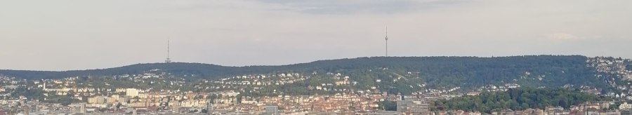 Blick über eine Stadt mit einem Fernsehturm in der Ferne, umgeben von Hügeln und bewaldeten Flächen im Vordergrund., © SMG