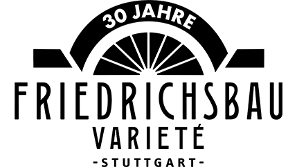 Friedrichsbau Varieté Stuttgart logo with '30 years' lettering and stylized arch., © Friedrichsbau Varieté Friedrichsbau Varieté Stuttgart logo with '30 years' lettering and stylized arch., © Friedrichsbau Varieté