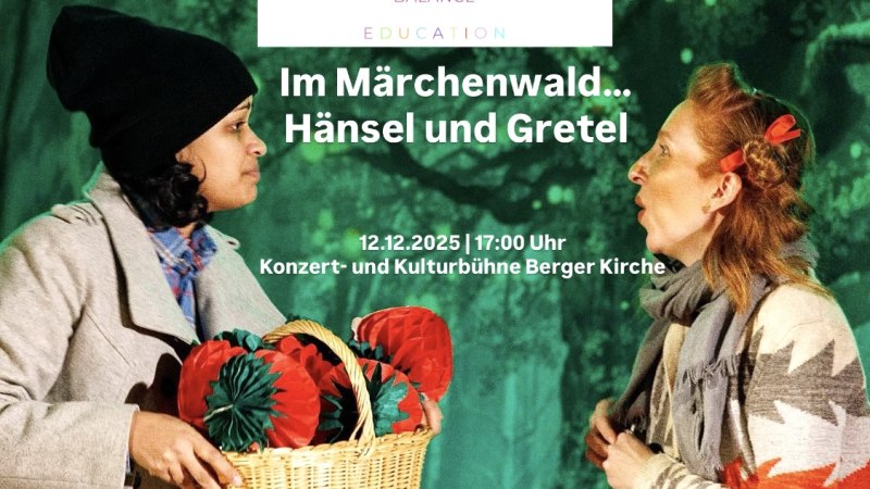 Zwei Personen in einem Theaterstück, eine mit einem Korb voller Dekorationen, vor einem grünen Hintergrund. Text über eine Veranstaltung am 12.12.2025., © BALANCE/D.Dethier/Ch.Horn Zwei Personen in einem Theaterstück, eine mit einem Korb voller Dekorationen, vor einem grünen Hintergrund. Text über eine Veranstaltung am 12.12.2025., © BALANCE/D.Dethier/Ch.Horn