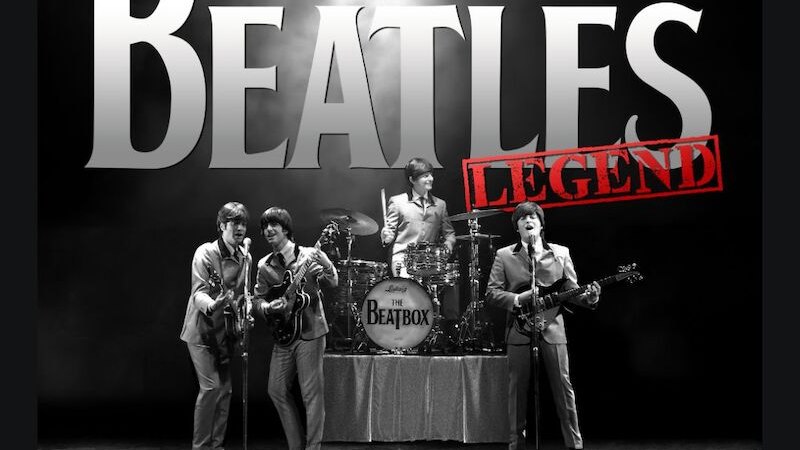 Schwarz-wei&szlig;es Plakat einer Beatles-Tribute-Show mit der Band The Beatbox. Der Titel 'The Beatles Legend' ist prominent zu sehen., &copy; MPM LIVE GmbH