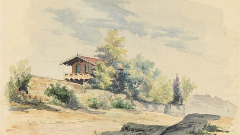 Das Schweizerhaus auf der Karlsh&ouml;he, 1861, &copy; Aquarell Clara Reiniger