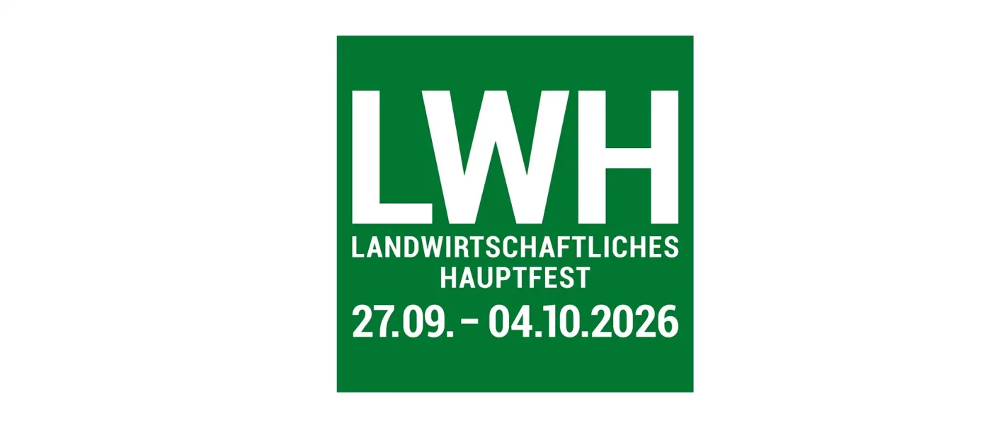 Grünes Logo des Landwirtschaftlichen Hauptfests mit den Buchstaben LWH und dem Datum 27.09. - 04.10.2026., © in.Stuttgart Grünes Logo des Landwirtschaftlichen Hauptfests mit den Buchstaben LWH und dem Datum 27.09. - 04.10.2026., © in.Stuttgart