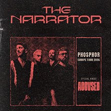Poster der Band The Narrator f&uuml;r die Phosphor Europa-Tour 2026. Die Bandmitglieder sind in einem roten Ton abgebildet. Special Guest: Acoused., &copy; links im Bild