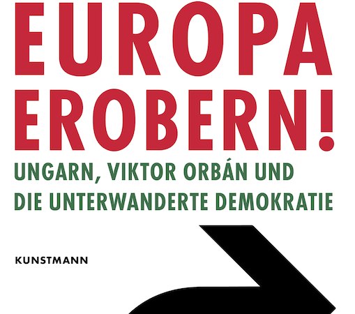 Buchcover von 'Wir werden Europa erobern!' von Petra Thorbiertz. Der Titel ist in gro&szlig;en roten Buchstaben, darunter ein schwarzer Pfeil nach rechts unten., &copy; Literaturhaus Stuttgart