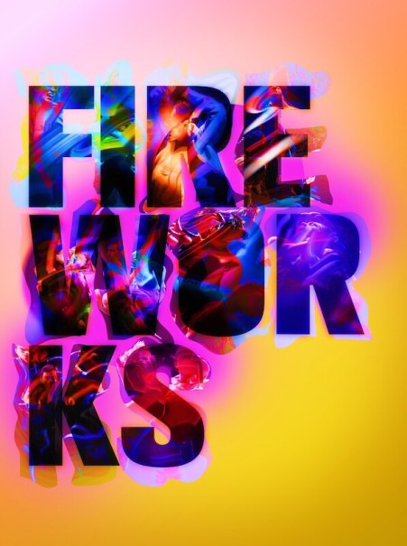 Colorful, superimposed letters form the word 'FIREWORKS' on a bright yellow background., &copy; Theaterhaus Stuttgart e.V.