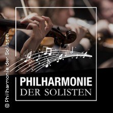 Musicians play string instruments, overlaid by a logo with notes and the text 'PHILHARMONY OF SOLISTS'., © links im Bild Musicians play string instruments, overlaid by a logo with notes and the text 'PHILHARMONY OF SOLISTS'., © links im Bild