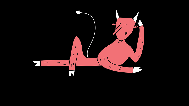 A red devil with horns and tail lies relaxed on a black background., &copy; W&uuml;rttembergische Staatstheater Stuttgart