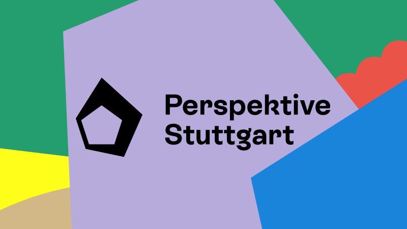 Grafik mit dem Text 'Perspektive Stuttgart' und einem stilisierten Haus-Symbol auf buntem Hintergrund., © Stadt Stuttgart