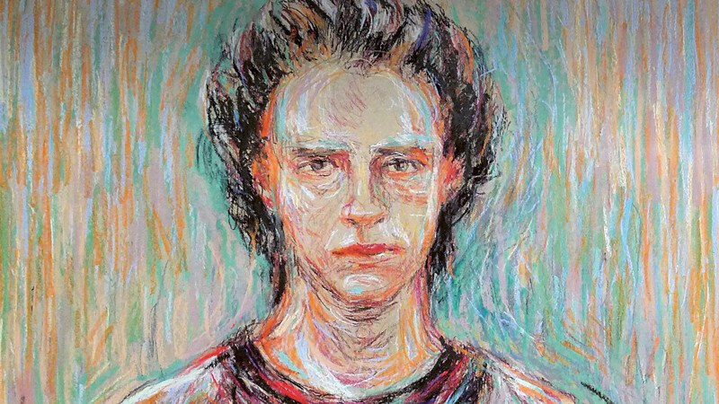 Ein expressionistisches Gemälde zeigt einen Mann mit ernstem Blick vor einem bunten, abstrakten Hintergrund., © Württembergische Staatstheater Stuttgart Ein expressionistisches Gemälde zeigt einen Mann mit ernstem Blick vor einem bunten, abstrakten Hintergrund., © Württembergische Staatstheater Stuttgart