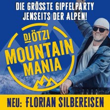 Werbung f&uuml;r DJ &Ouml;tzis Event Mountain Mania mit einem DJ am Mischpult und Ank&uuml;ndigung von Florian Silbereisen., &copy; links im Bild