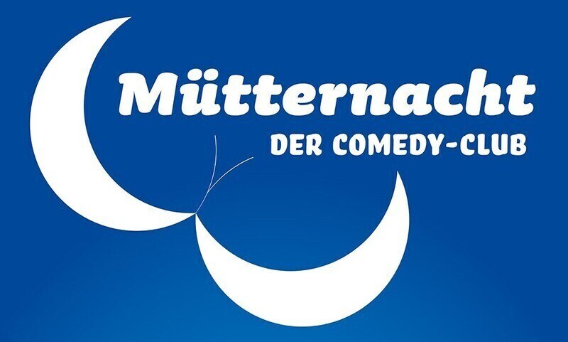 Logo with two white crescent moons and the text 'Mütteracht - Der Comedy-Club' on a blue background., © Rosenau Kultur e.V. Logo with two white crescent moons and the text 'Mütteracht - Der Comedy-Club' on a blue background., © Rosenau Kultur e.V.