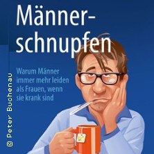 Illustration eines kranken Mannes mit Brille, Thermometer im Mund und Tasse in der Hand. Text: "Männerschnupfen - Warum Männer immer mehr leiden als Frauen, wenn sie krank sind.", © links im Bild Illustration eines kranken Mannes mit Brille, Thermometer im Mund und Tasse in der Hand. Text: "Männerschnupfen - Warum Männer immer mehr leiden als Frauen, wenn sie krank sind.", © links im Bild