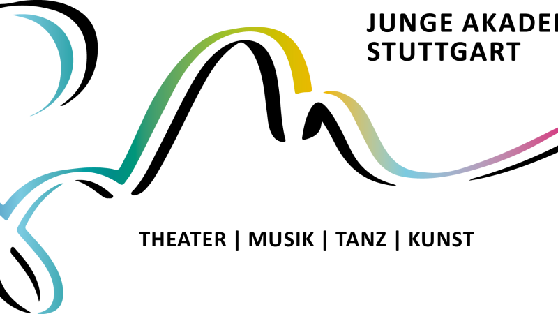 Abstrakte, geschwungene Linie in Regenbogenfarben auf schwarzem Hintergrund, die an ein stilisiertes Logo erinnert., © Junge Akademie Stuttgart GmbH Abstrakte, geschwungene Linie in Regenbogenfarben auf schwarzem Hintergrund, die an ein stilisiertes Logo erinnert., © Junge Akademie Stuttgart GmbH