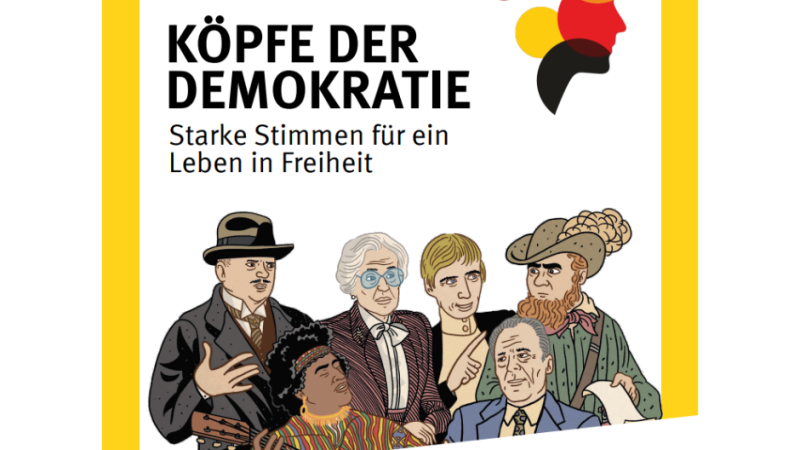 Illustration von historischen Pers&ouml;nlichkeiten mit dem Titel 'K&ouml;pfe der Demokratie'. Sie symbolisieren den Kampf f&uuml;r Freiheit und Demokratie in Europa., &copy; Quelle: Stiftung Bundespr&auml;sident-Theodor-Heuss-Haus