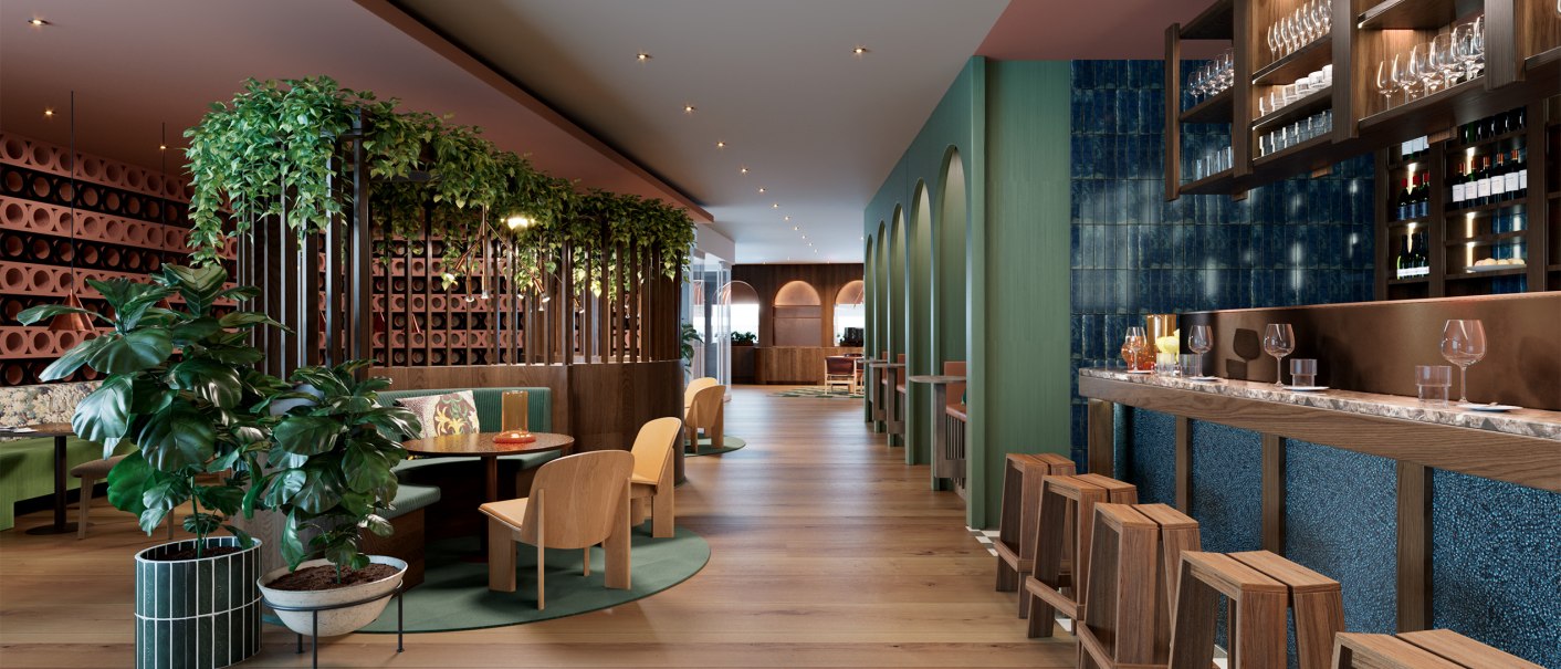 Moderne Lounge-Bar mit Holzmöbeln, Pflanzen und einer langen Theke. Gemütliche Sitzbereiche und stilvolle Beleuchtung schaffen eine einladende Atmosphäre., © Scandic Hotels Moderne Lounge-Bar mit Holzmöbeln, Pflanzen und einer langen Theke. Gemütliche Sitzbereiche und stilvolle Beleuchtung schaffen eine einladende Atmosphäre., © Scandic Hotels