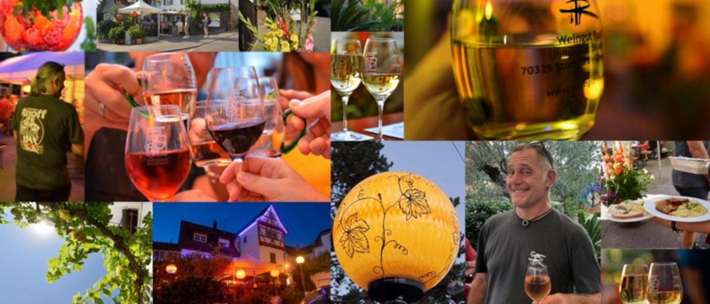 Collage of a wine festival with wine tasting, cheerful people, decorative lanterns and a cozy outdoor ambience., © Weingut Ruoff Collage of a wine festival with wine tasting, cheerful people, decorative lanterns and a cozy outdoor ambience., © Weingut Ruoff