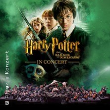Poster for 'Harry Potter and the Chamber of Secrets in Concert' with Harry, Ron, Hermione and Dobby over an orchestra., &copy; see on the left