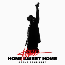 Silhouette of a person with raised arm, text: 'Home Sweet Home Arena Tour 2026' in black and red., &copy; links im Bild